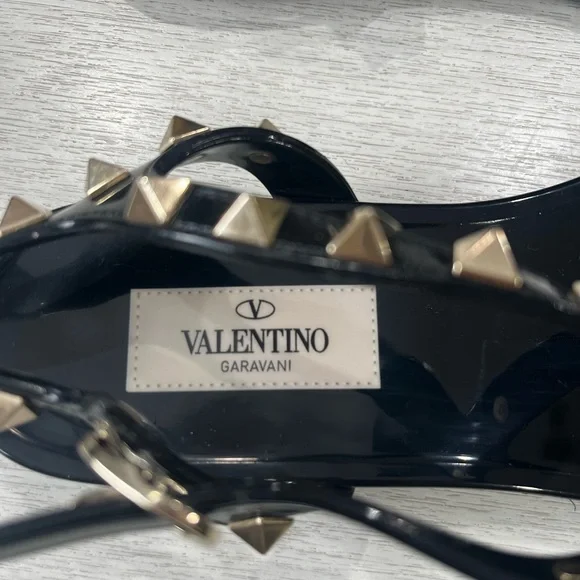 Valentino Garavani Black and Gold Studded Sandals - Picture 4 of 5